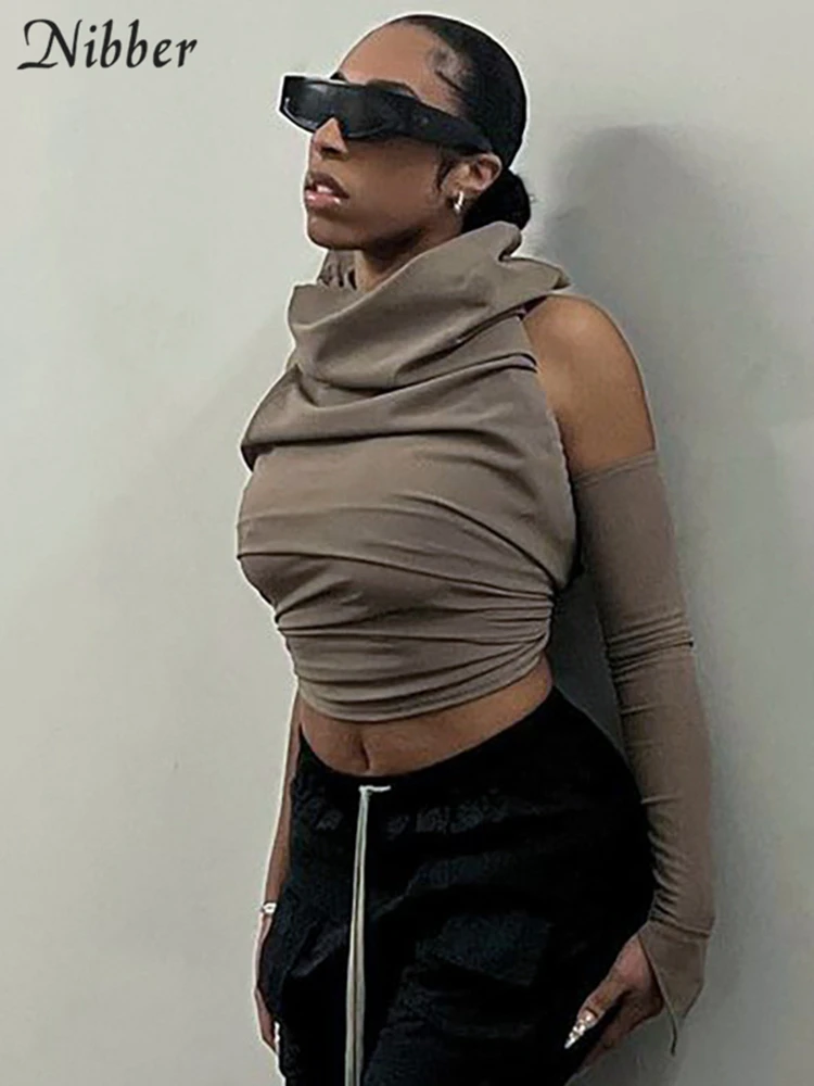 Nibber Весенняя модная однотонная блузка с капюшоном одним рукавом для