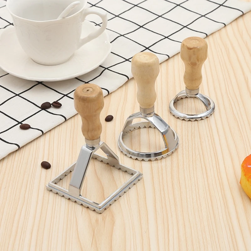 

3PCS Ravioli Stamp Set, Ravioli Cutters with Wooden Handle and Fluted Edge Pastry Cutter Dumpling Maker for Making Ravio