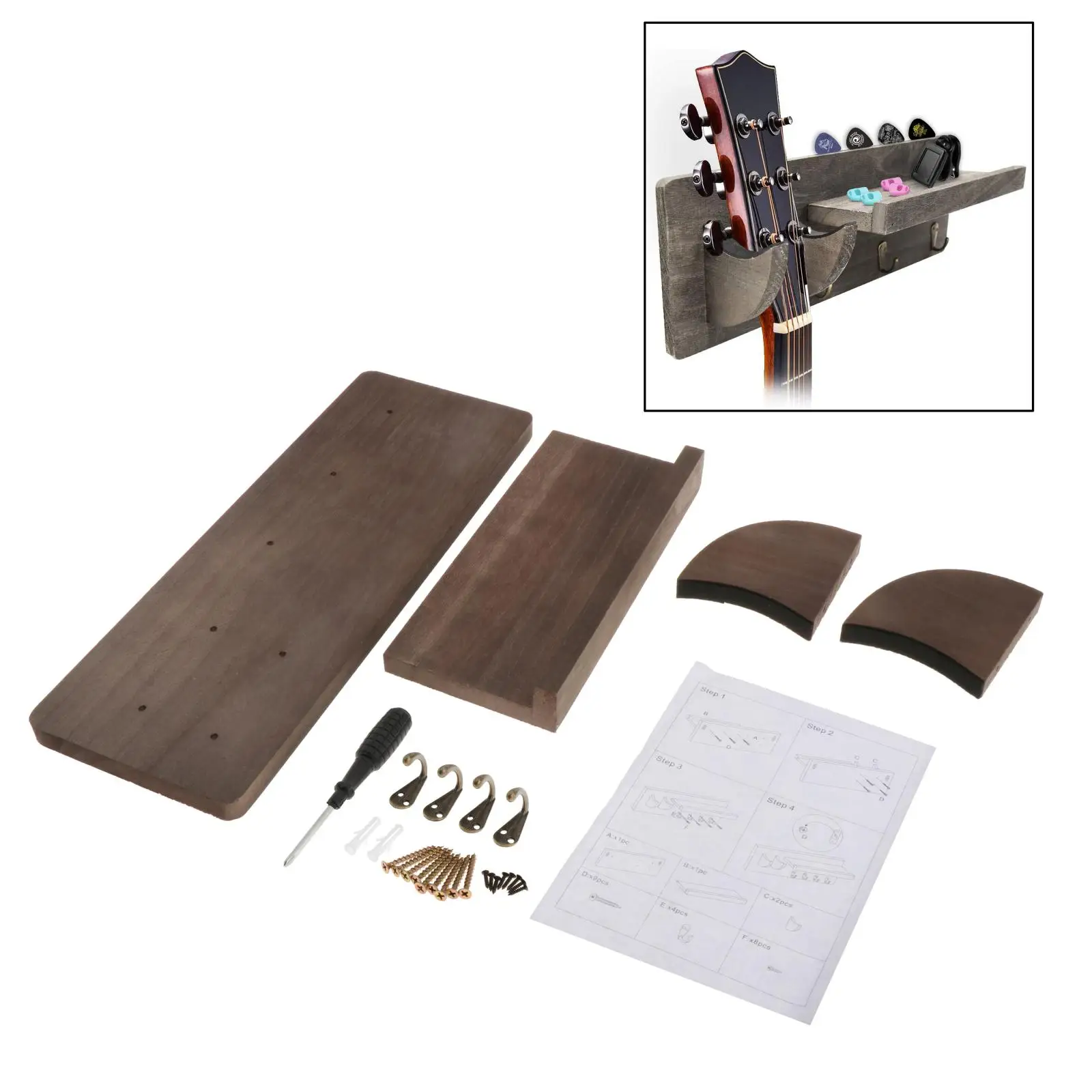

Rustic Wall Mount Guitar Holder Display Bracket Hanger Shelf and 3 Hook Music Instrument Hanger Display Wall Mount Guitar Holder
