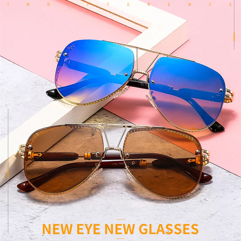

2021 New Hollow Pattern Oval Sunglasses Men Women Luxury Trend Brand Designer Metal Alloy Frame Gradients Lens conspicuous Pilot