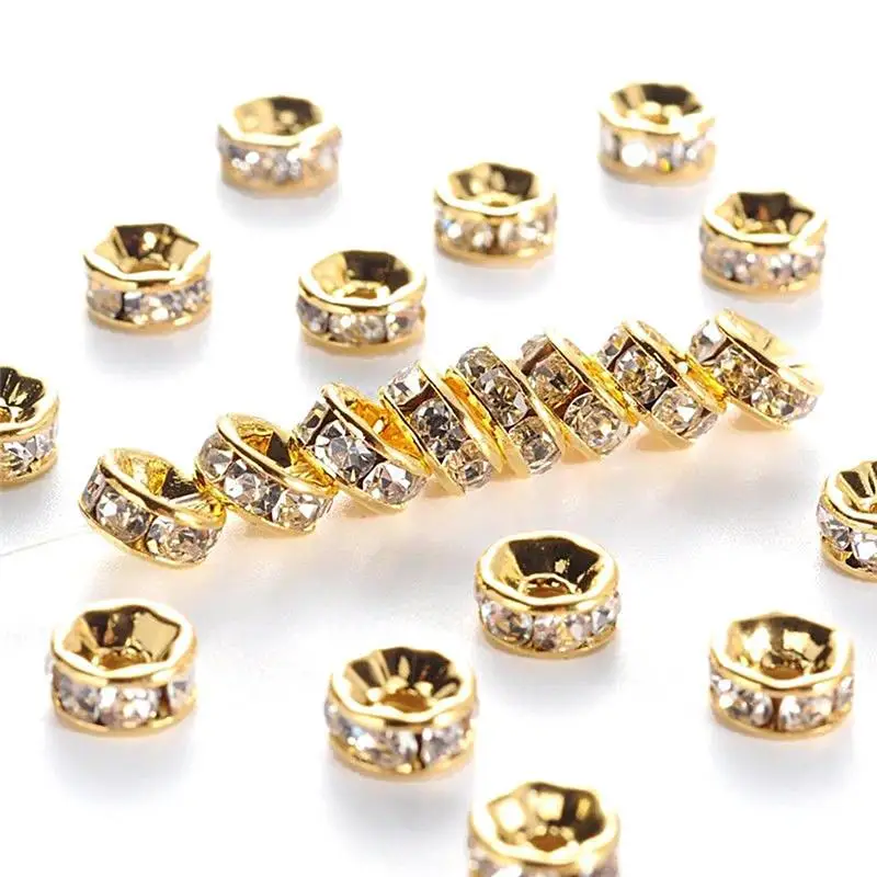 

6mm 8mm Gold Sliver Rhinestone Rondelles Crystal Bead Loose Spacer Beads for DIY Jewelry Making Acce