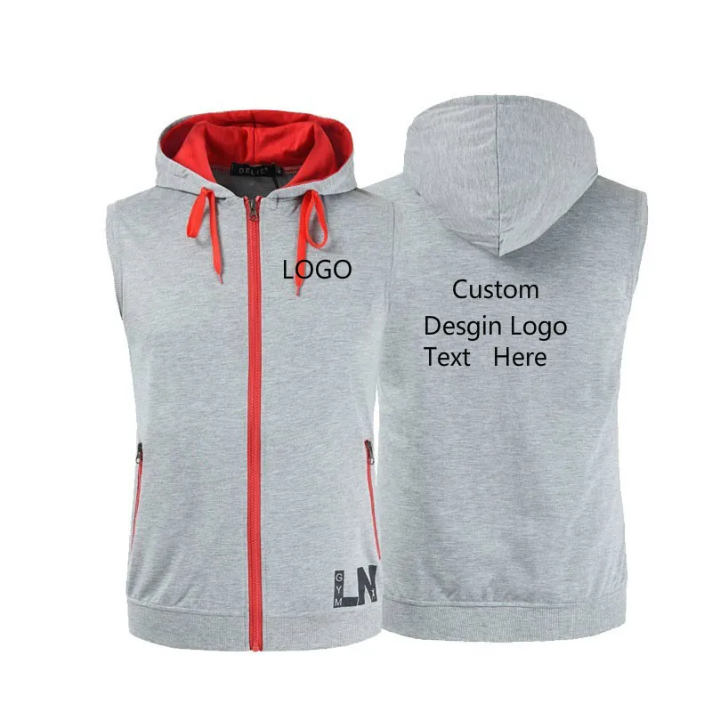 Luogen без рукавов мужской пуловер с капюшоном на молнии логотипом заказ