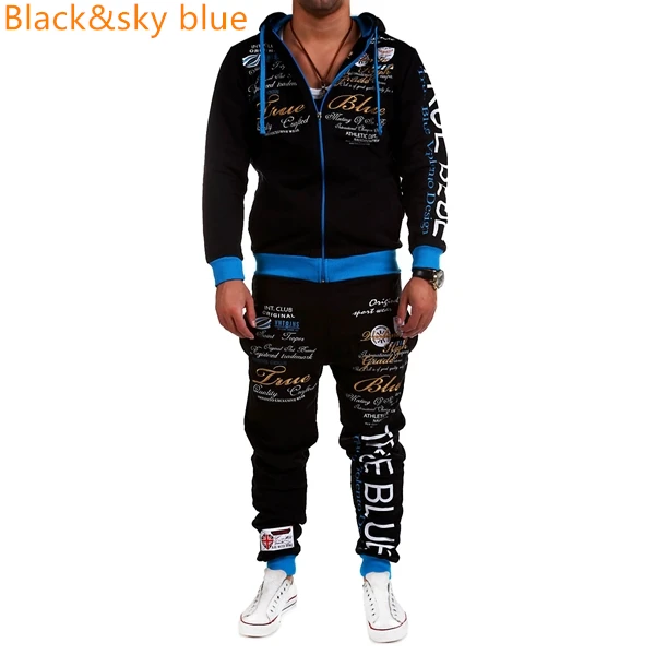 Black sky blue ZOGAA мужской спортивный костюм комплекты дорожек толстовки+ штаны спортивный костюм комплект из 2 предметов спортивная одежда спортивные мужские толстовки комплект мужской - Цвет: Black sky blue
