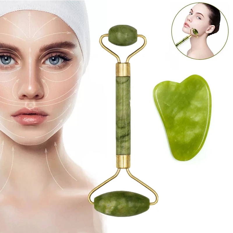 

Jade Stone Roller Massager for Face Roller Gua Sha Jade Face Massage Beauty Thin Face Lift Anti Wrinkle Facial Skin Care Tools