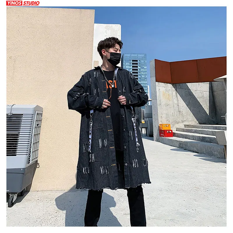 Прямая поставка 2020 осенние удлиненные потертые джинсовые пальто Японская