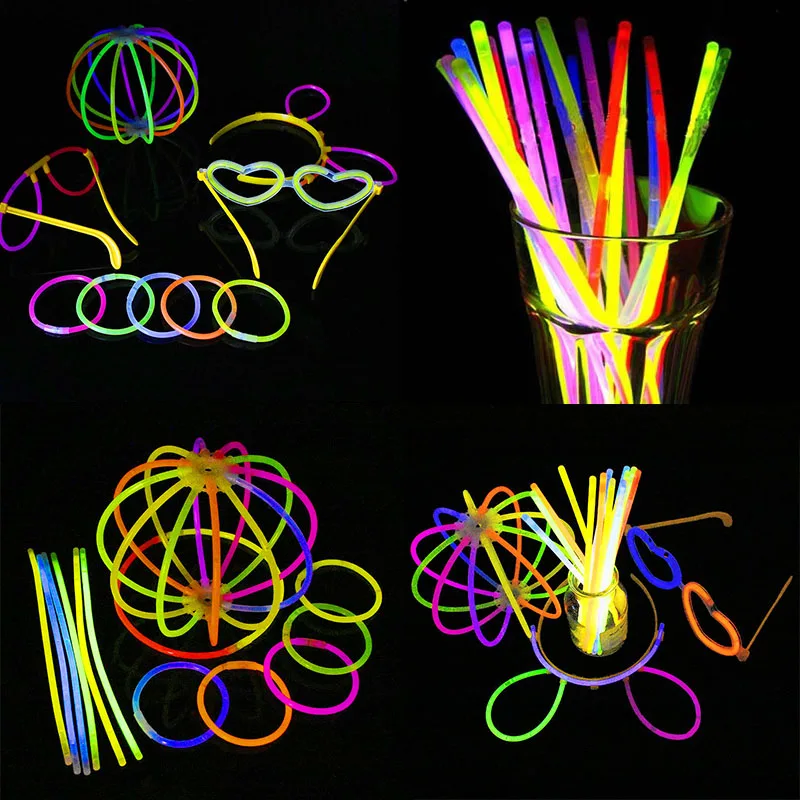 

50/100PCS Party Fluorescence Light Colorful Glow Sticks Bracelets Necklaces Neon For Wedding Festive Vocal Concert Home Supplies