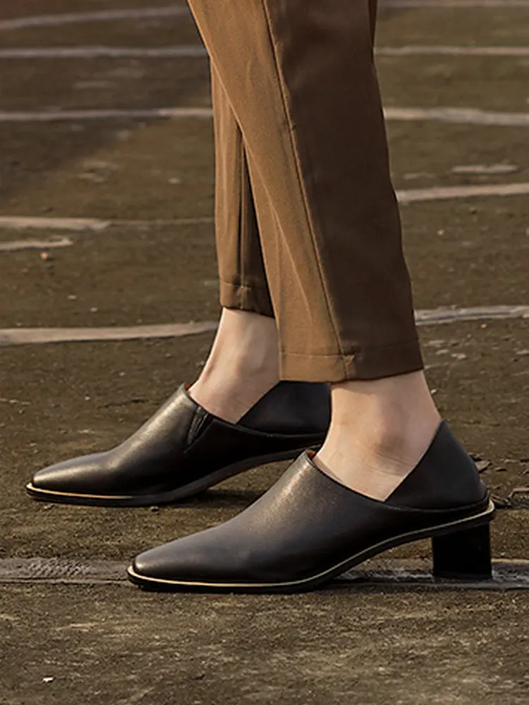 

EshtonShero Female Pumps Leather Shoes Women Square Toe Leisure Lofers Square High Heels Comfortable Black Casual Women's Shoes