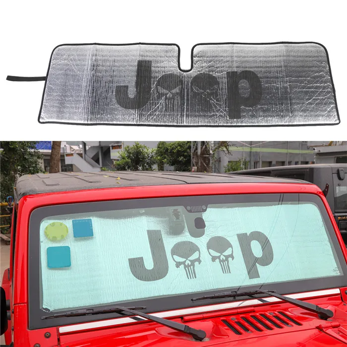 with logo Для Jeep Wrangler JK JKU Sports Sahara автомобильное переднее окно анти УФ-лучи протектор лобовое стекло Солнцезащитный козырек Солнцезащитный чехол Аксессуары - Цвет: with logo