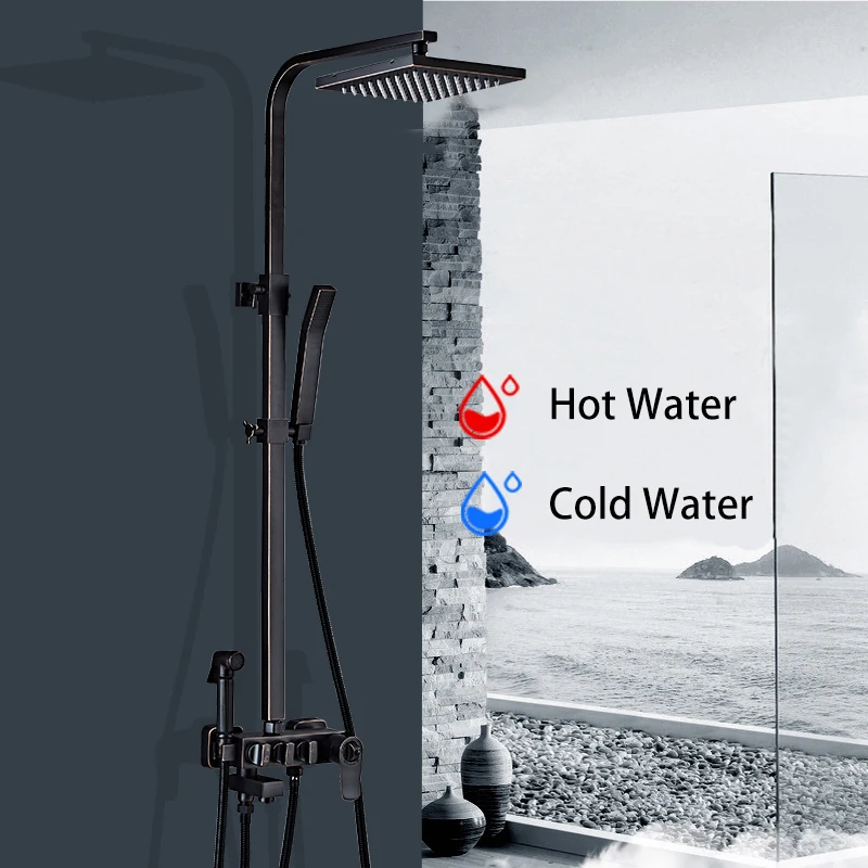 Ванная комната латунный душевой набор черный шар античный дождь насадка для
