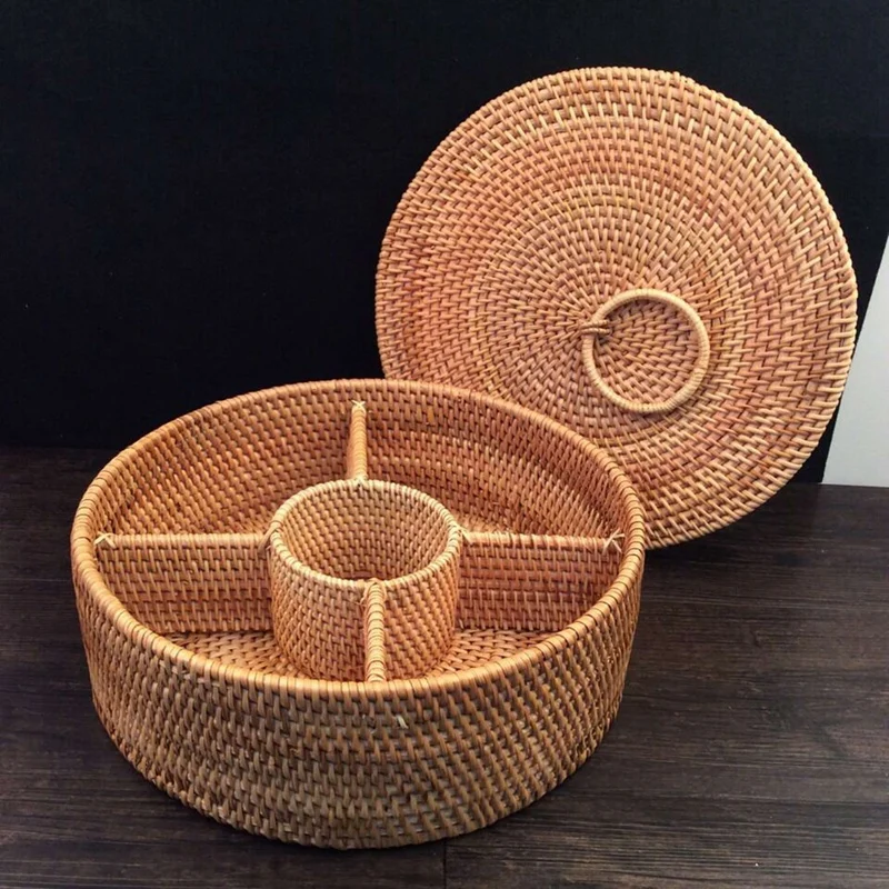 

Fruit Box Basket Rattan Storage Tissue (Color B) & Rattan Woven Fruit Basket Round Woven Storage Basket Dim Sum Basket
