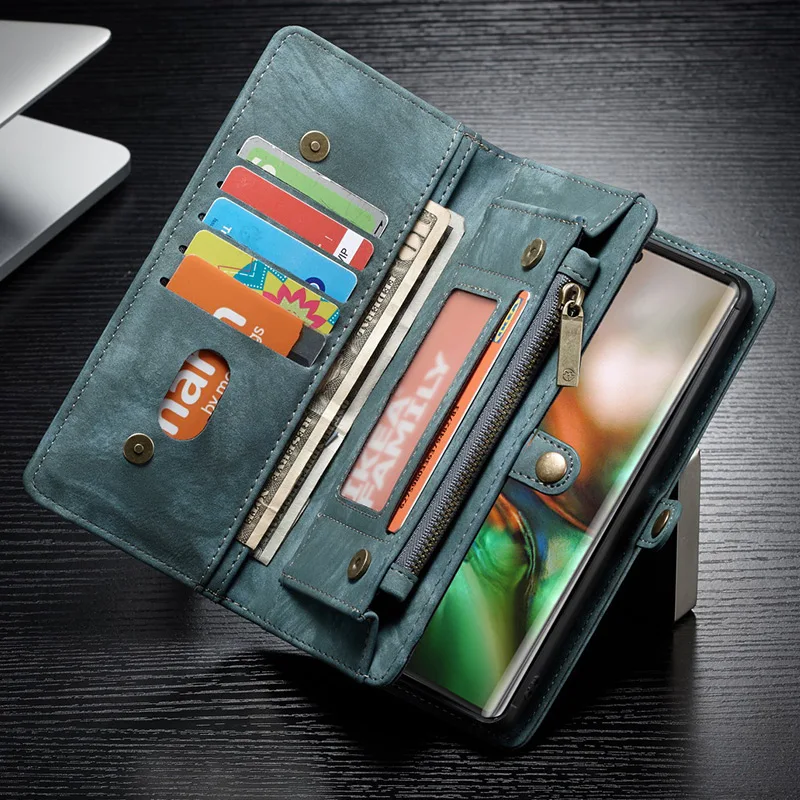 Для samsung S8 S9 S10 Plus Note 10 8 9 многофункциональный кошелек на молнии из натуральной кожи чехол для Galaxy Note10 Note10+ A40 A50 A70 - Цвет: Dark Green