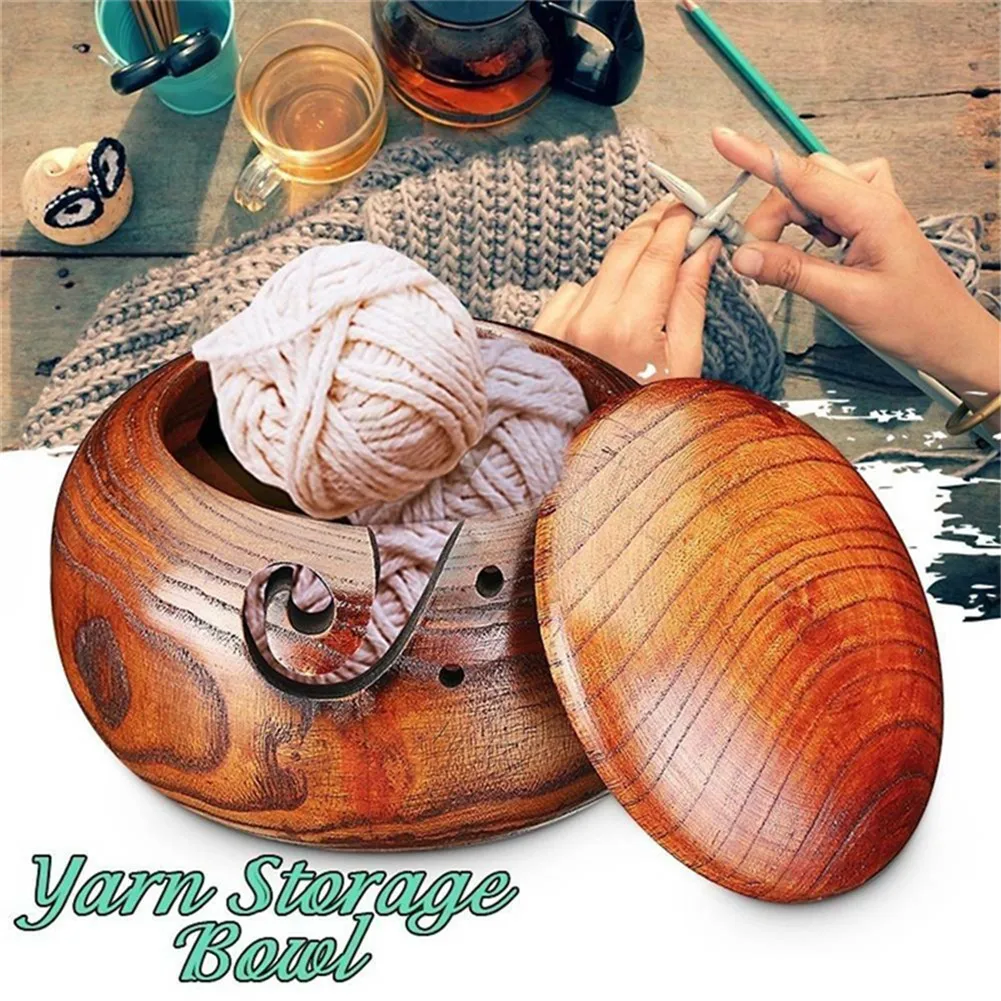 Wooden Yarn Bowl Hand Made with Wood for Knitting and Crochet For Handmade Supplies Storage | Дом и сад