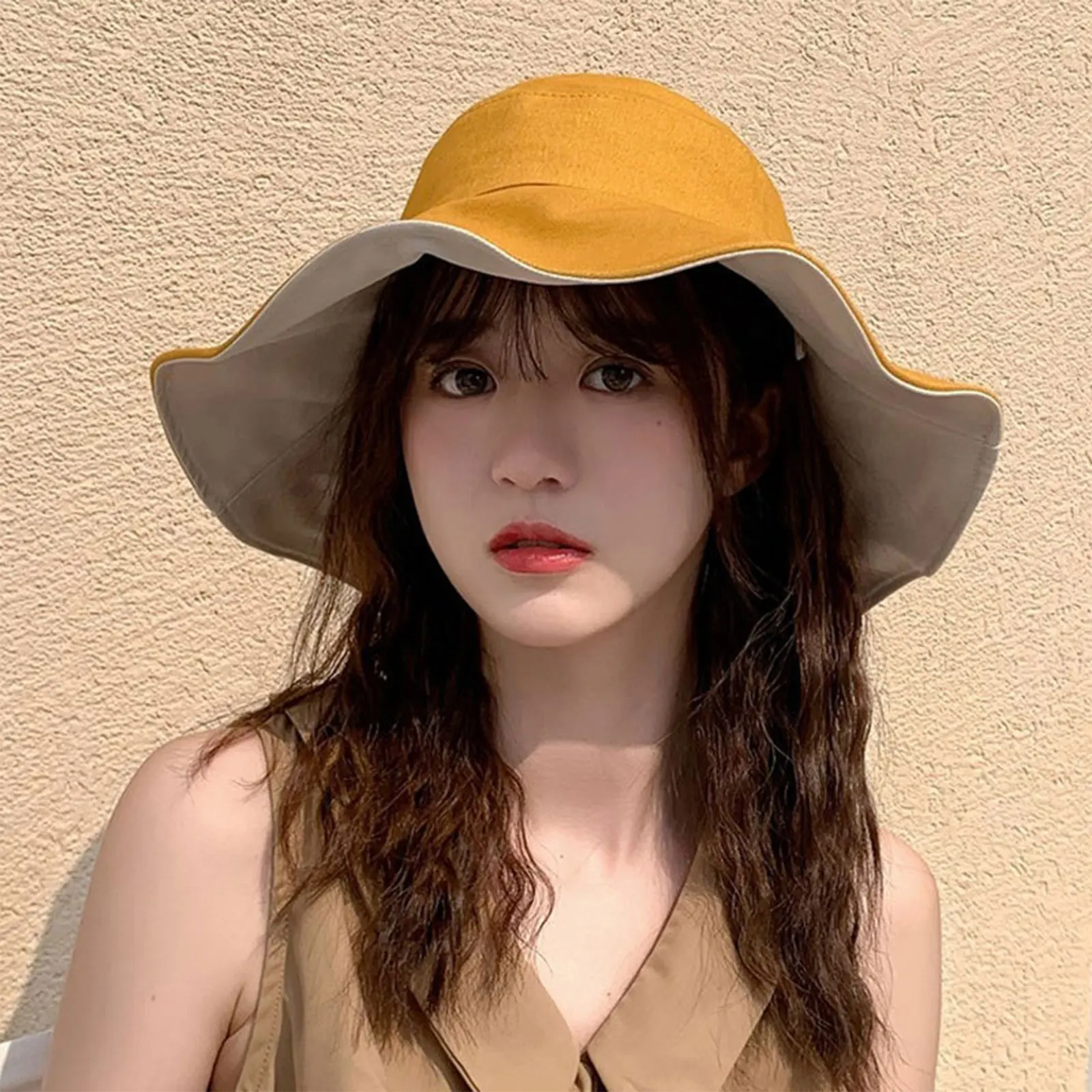 

New Ladies Multicolor Double-Sided Wide-Brimmed Sun Hat Summer UV Protection Floppy Disk Double-Sided Beach Bucket Hat