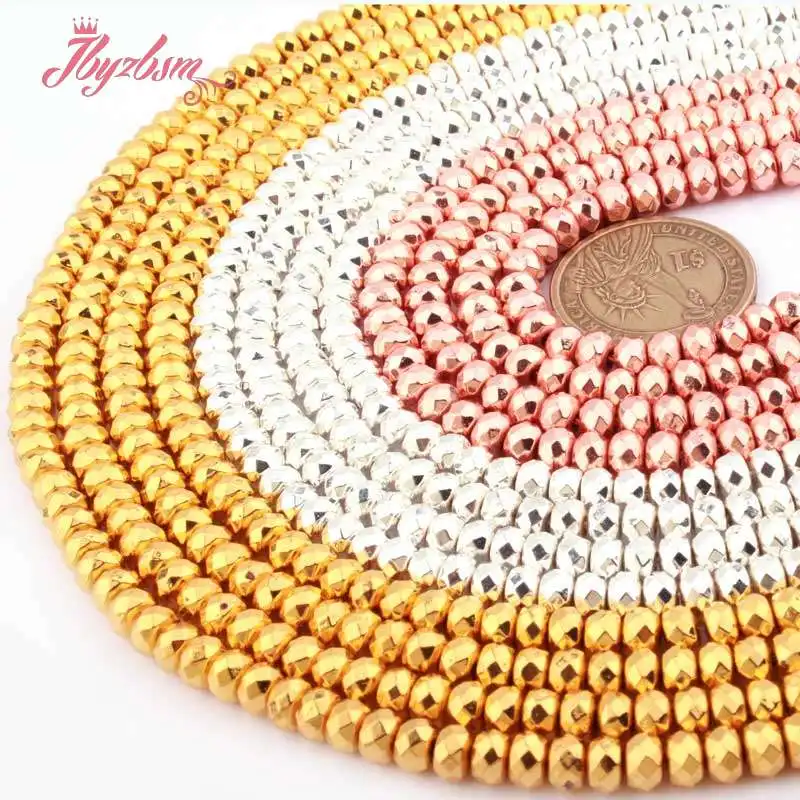 Граненые бусины из гематита Рондель-хеши 4x6 мм каменные с отверстием