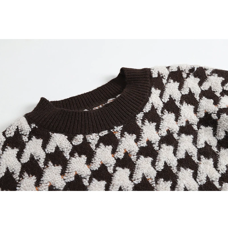 Женский укороченный свитер в клетку пуловер с V-образным вырезом и длинным