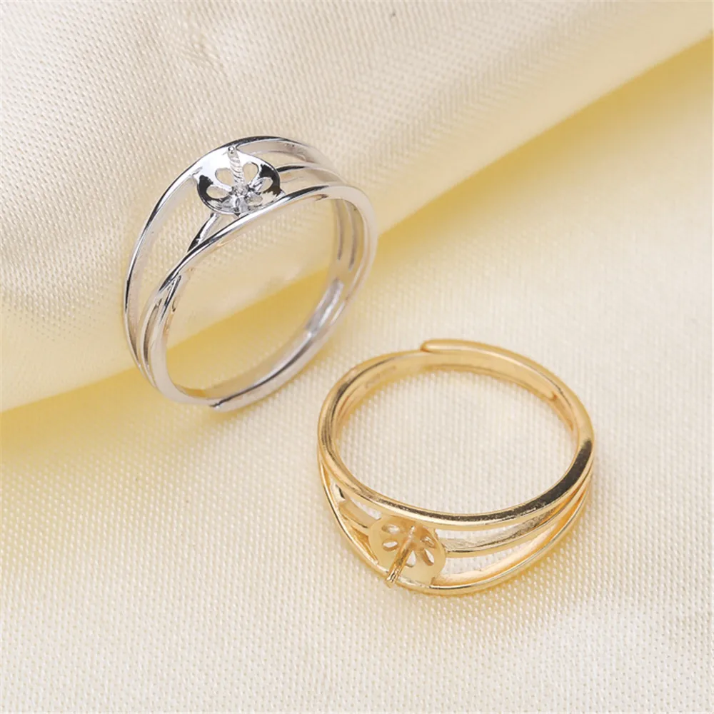 

S925 Sterling Silver Adjustable Jewelry Parts Fittings Charm Accessories Silver Jewellery DIY Pearl Ring Accessories Findings