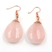 fyjs unique jewelry rose gold color wire wrap water drop natural rose pink quartz earrings