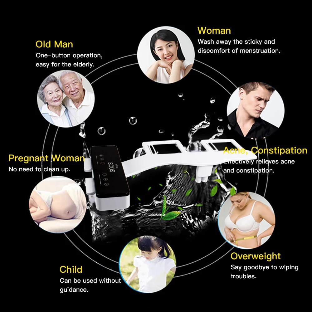 

Soosi Bidet Toilet Seat Attachment Non-Electric Mechanical Bathroom Washing Dual Nozzle Sprinkler Fresh Water Sprayer Hot & Cold