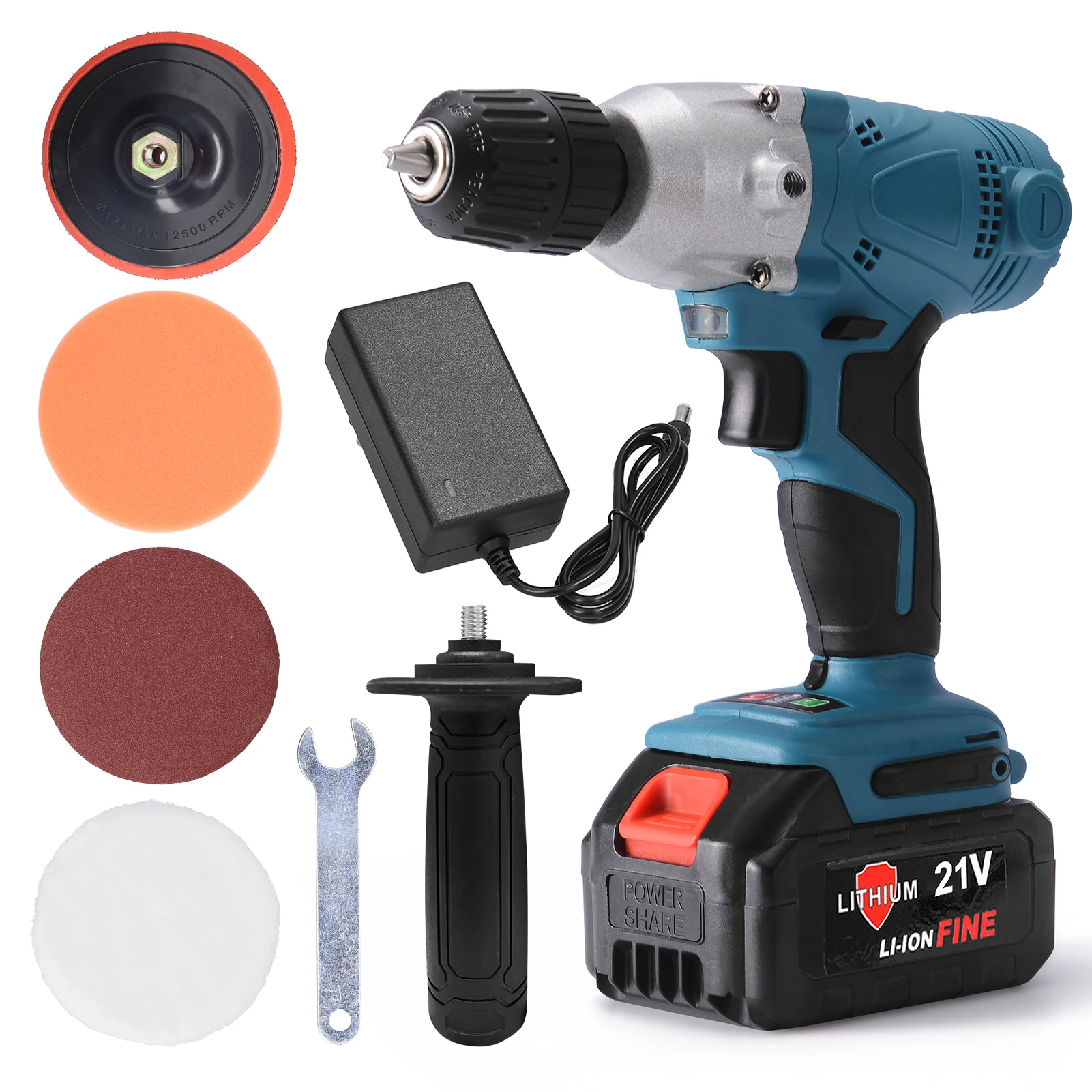 

800W 21V 2 In 1 Electric Drill Polishing Machine Portable Polishing Machine Stepless Variable Speed Function for Car Polishing