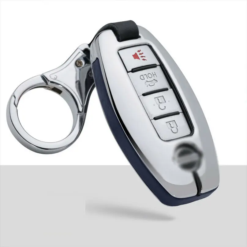 

Zinc Alloy+Leather Car Key Case Cover With Key Chain For Nissan Titan Rogue GTR Sentra Infiniti