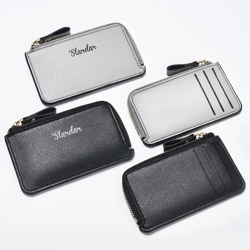 

Women Men Cash Coin Purse Solid Color Japanese Style Ultra-thin Wallets PU Leather Portable Card Holders Zipper Pouch