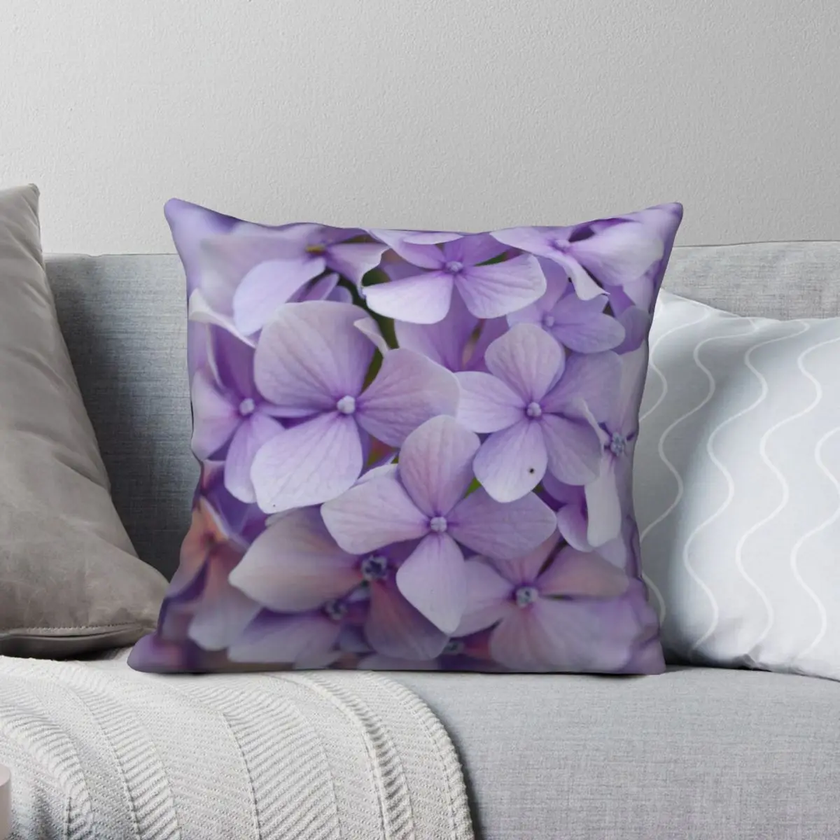 

Lavender Hydrangeas Square Pillowcase Polyester Linen Velvet Creative Zip Decor Pillow Case Bed Cushion Cover 18"