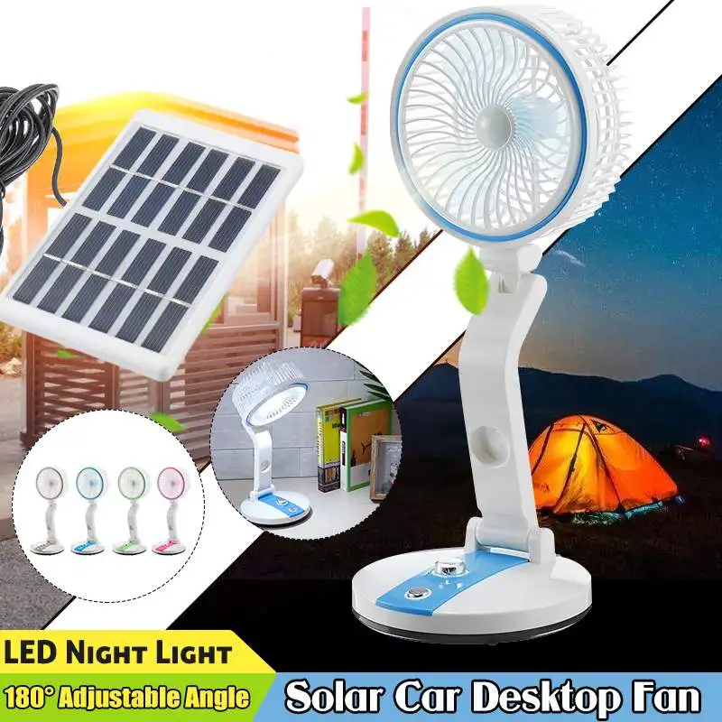 

Outdoor Solar Fan Foldable with LED light 2 Speed Adjustable Cooler Mini Fan Handy Small Desk Desktop USB Cooling Fan for child