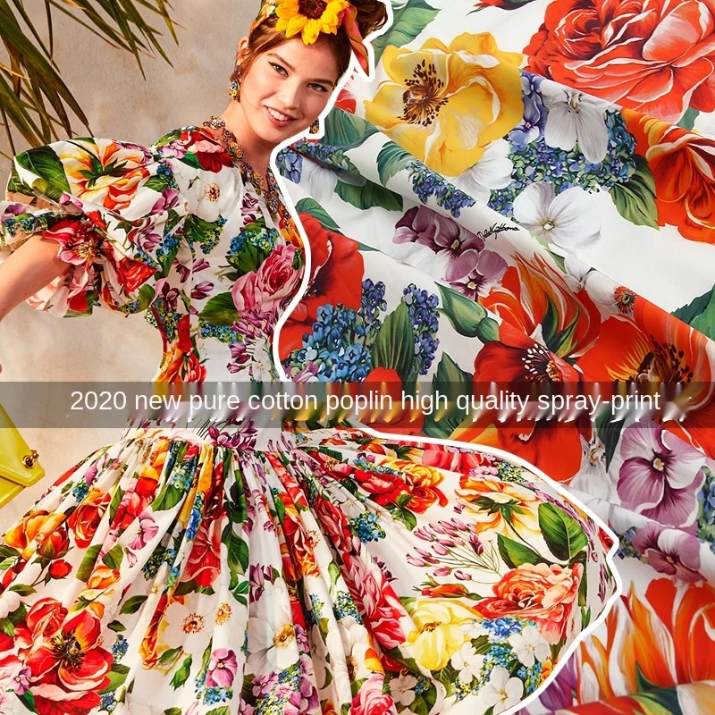 

European brand spring/summer new product Italian show field cotton poplin digital inkjet floral printed surface fabric