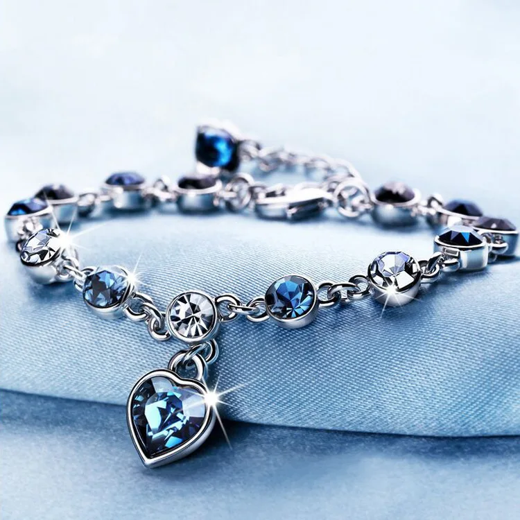 

Korean Version of the New Fashion Austrian Crystal Ocean Heart Bracelet for women metal Girl Gift Jewelry Wholesale