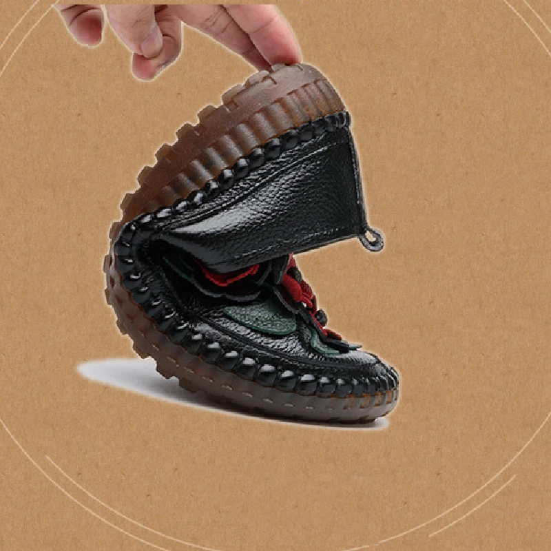 

Handmade Retro Women Genuine Leather Shoes Spring Casual Shallow Round Toe Loafers With Flowers Flat Shoes Slip Ballet Shoes
