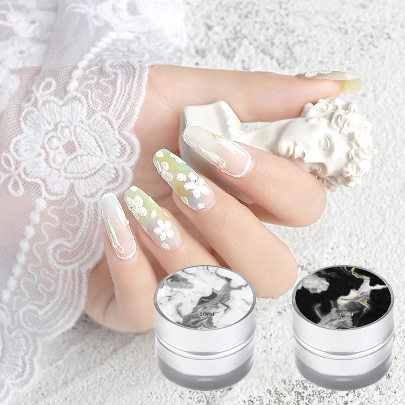 

3D Nail Art Plaster Gel Black and White Painted Carving Glue Nail Gel Point To Line Painting Gel Nail Art Makeup Decor Tools
