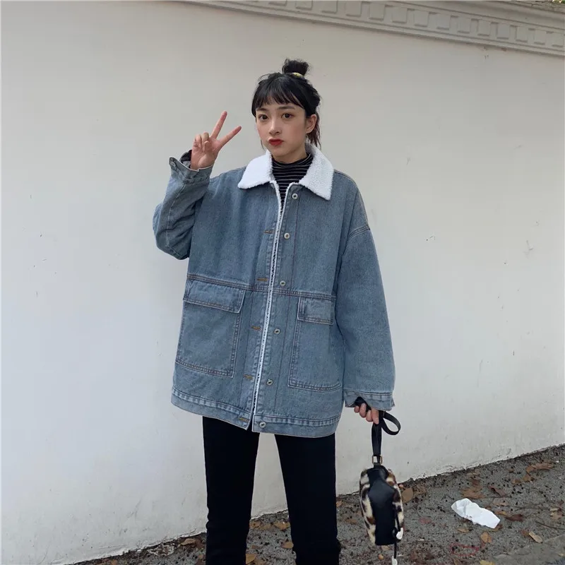 

2021 Lamtrip Thickening Denim Jacket Women Coat denim jacket women winter clothes women