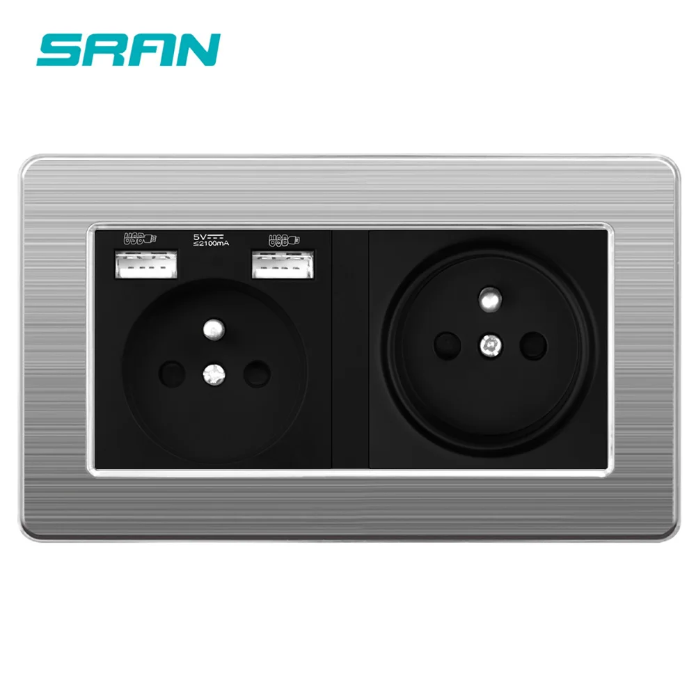 SRAN брендовая французская настенная розетка стандарта ЕС с 2 каркасами usb зарядкой