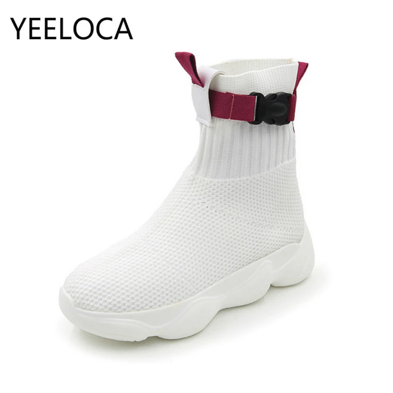 

2019 Women Sneakers Fashion High Top Socks Shoes Wome Casual shoes Summer White knitted Vulcanized Shoes Women Tenis Feminino