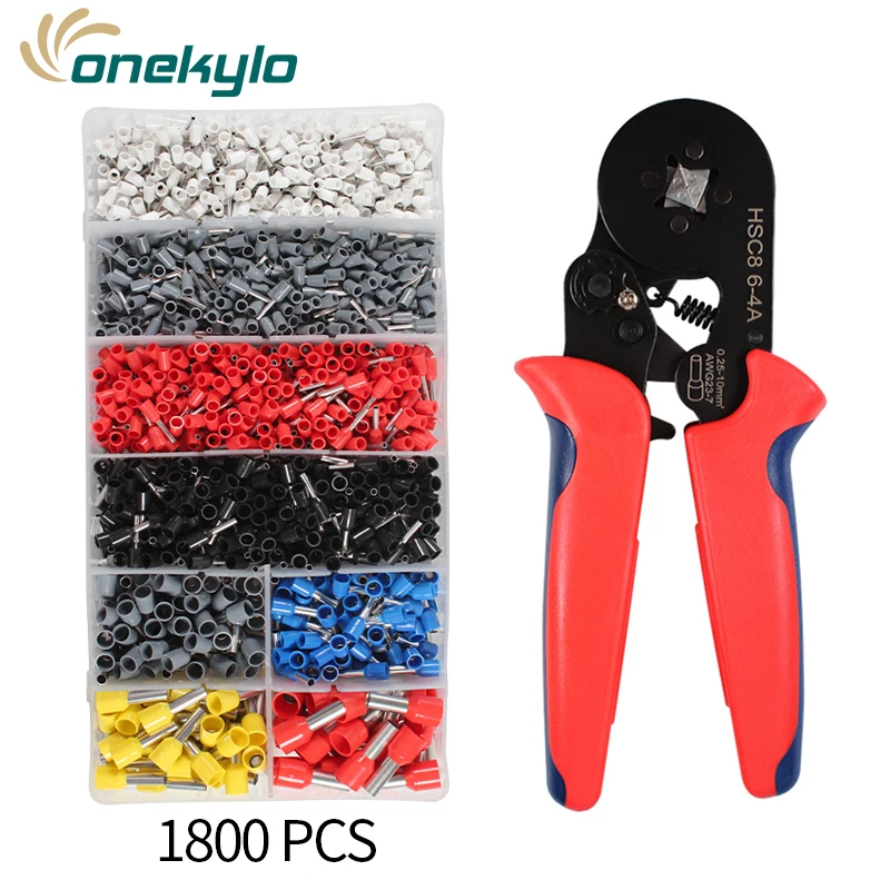 HSC8 6-4A and 1800 hsc8 6-4a mini nose crimping pliers wire stripper crimper tool cable crimper stripper+1800pcs ferrule terminal set - Цвет: HSC8 6-4A and 1800