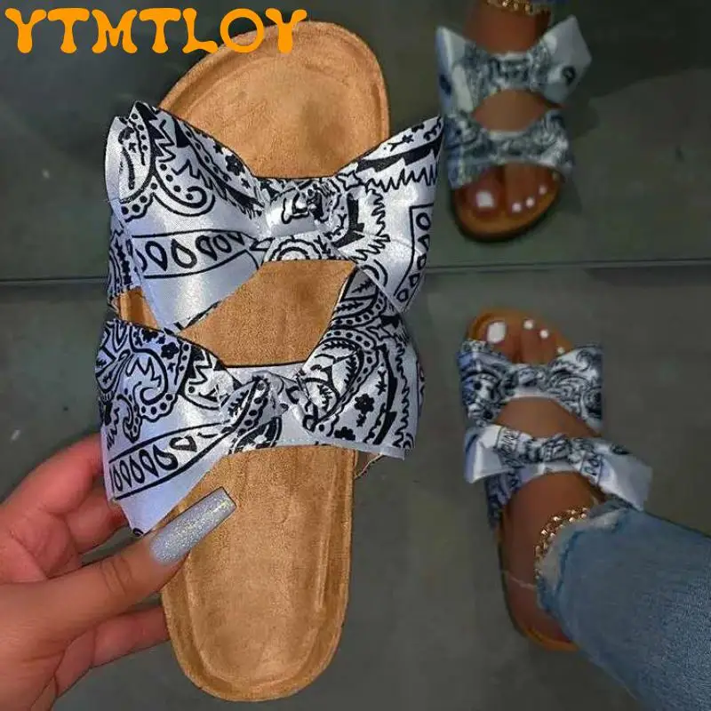 

2021 Summer Bow Fairy Style Flat Sandals Ladies Fashion All-match Women's Shoes