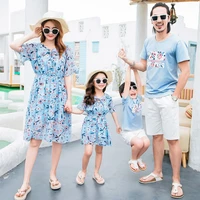 summer family matching outfits mother daughter dresses family look dad and son t shirt shorts holiday matching couple clothes
