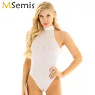 Женское нижнее белье без рукавов с ложным воротником, прозрачный сетчатый клетчатый комбинезон с высоким вырезом, сексуальный комбинезон с открытой промежностью, на молнии