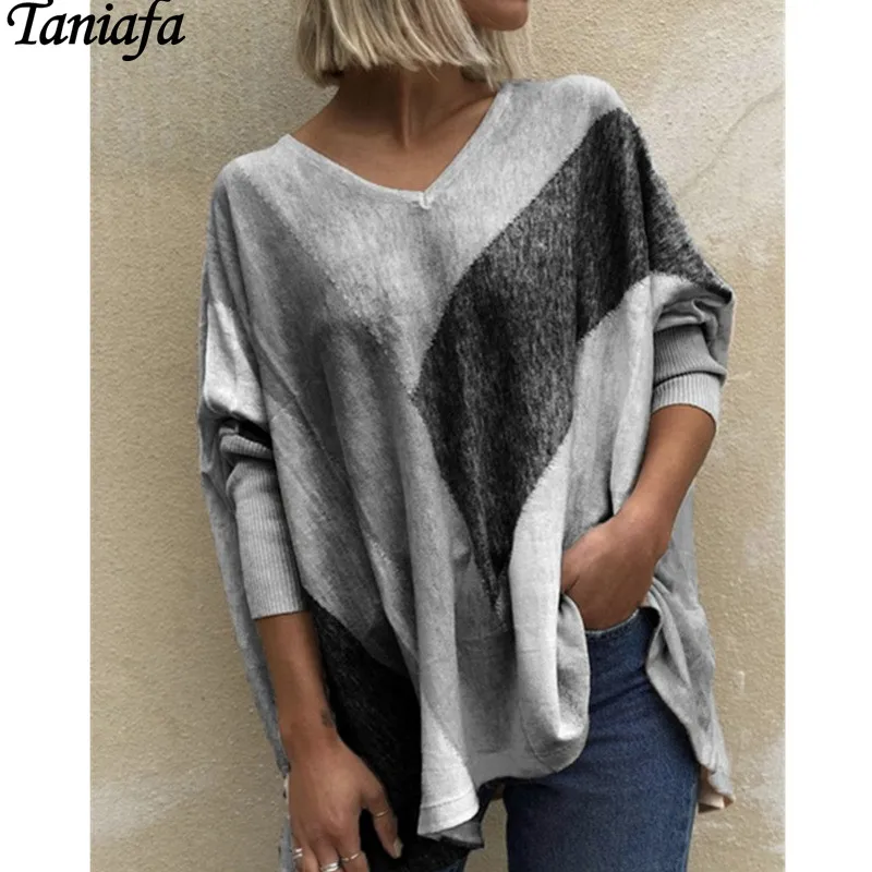 

Autumn and Winter Fashion Women Casual Long Sleeve Tops V Neck Loose Plus Size Blouse
