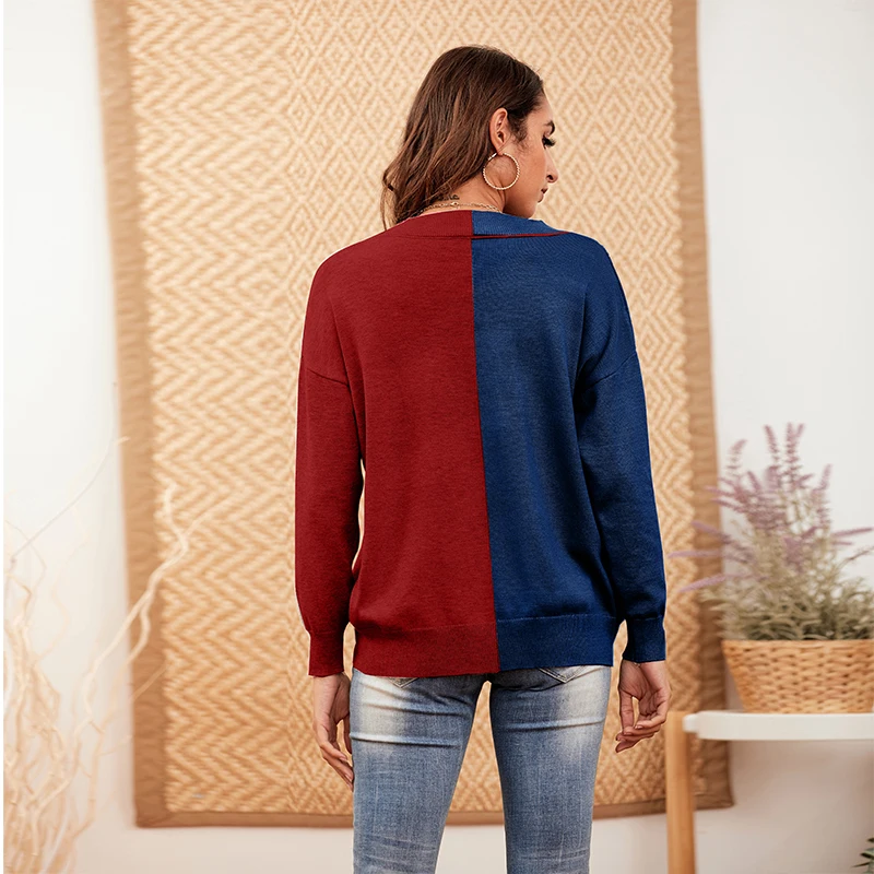 

hirigin Women Fashion Long Sleeve Color Block Sweater Stylish Round Neck Pullover Top for Ladies