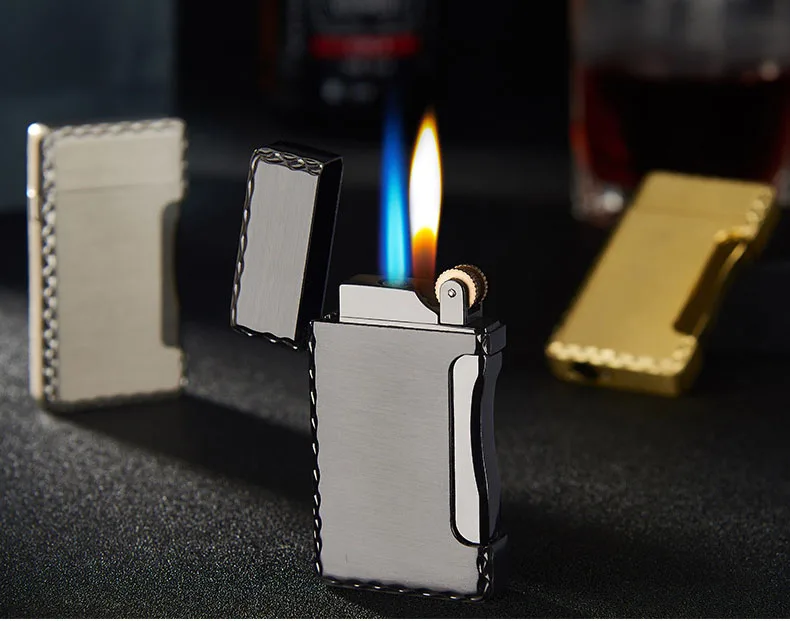 Креативный 2 пламени(красное пламя+ ветрозащитный) Зажигалка для сигарет Металл бутанж газ струи пламени для курения подарок
