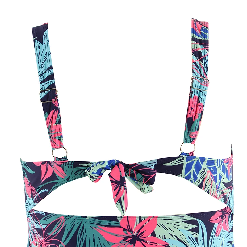 

LEEMIIJUU Plus Size Tankini One Piece Swimsuits Women Large Size Bikini Set Top Push Up with Skirt Floral Print New Swimwear