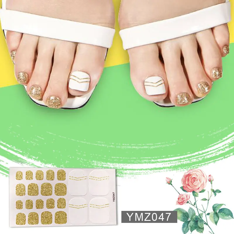 

22tips/sheet Toe Nail Stickers Black White Feet Tips Adhesive Full Cover Waterproof Foot Decals Manicure for Women Drop Shipping