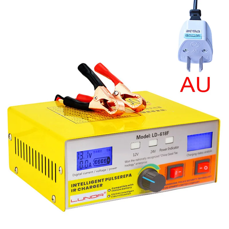 AU Высокая Мощность 12 V/24 V 400Ah автоматический интеллектуальный импульсный ремонт универсальная литиевая батарея из чистой меди зарядное устройство двойного экрана дисплея - Цвет: AU