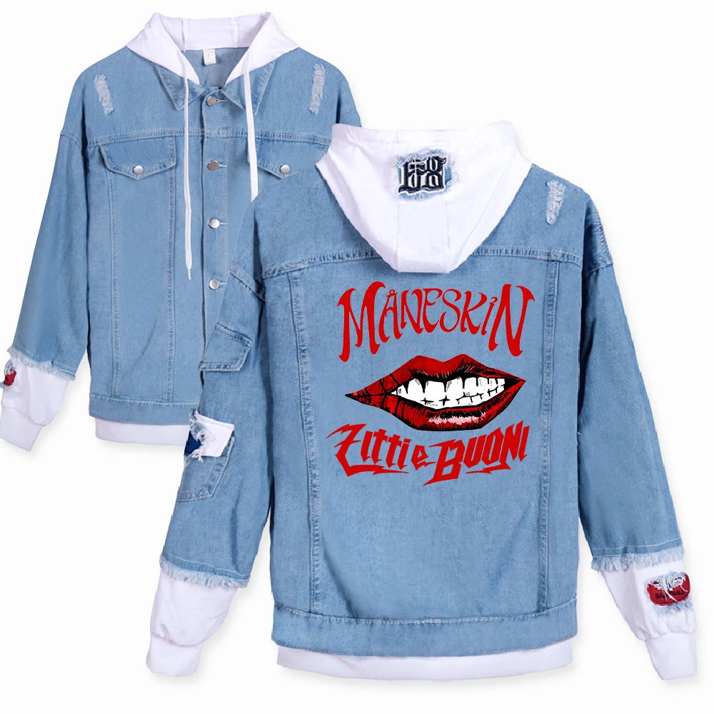

Maneskin Denim Jacket Men Trendy Men's Jean Jackets Spring Casual Maneskin Merch Jacket Coats Streetwear for Women and Men