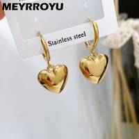 meyrroyu stainless steel gold color heart hoop earrings for women geometric romantic 2021 trend new gift party fashion jewelry