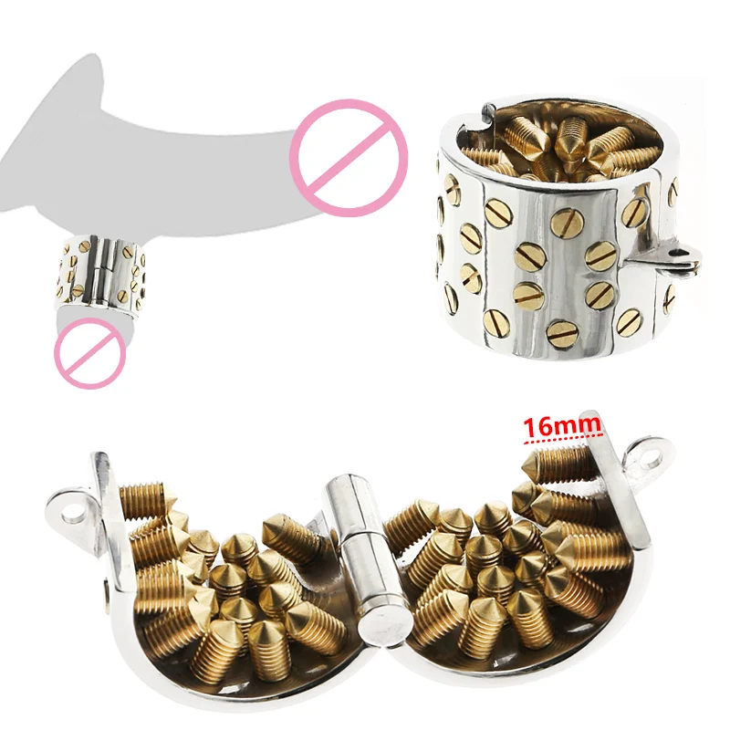 4 ряда 16 мм золотые шипы устройство целомудрия кольцо на пенис замок для мужчин