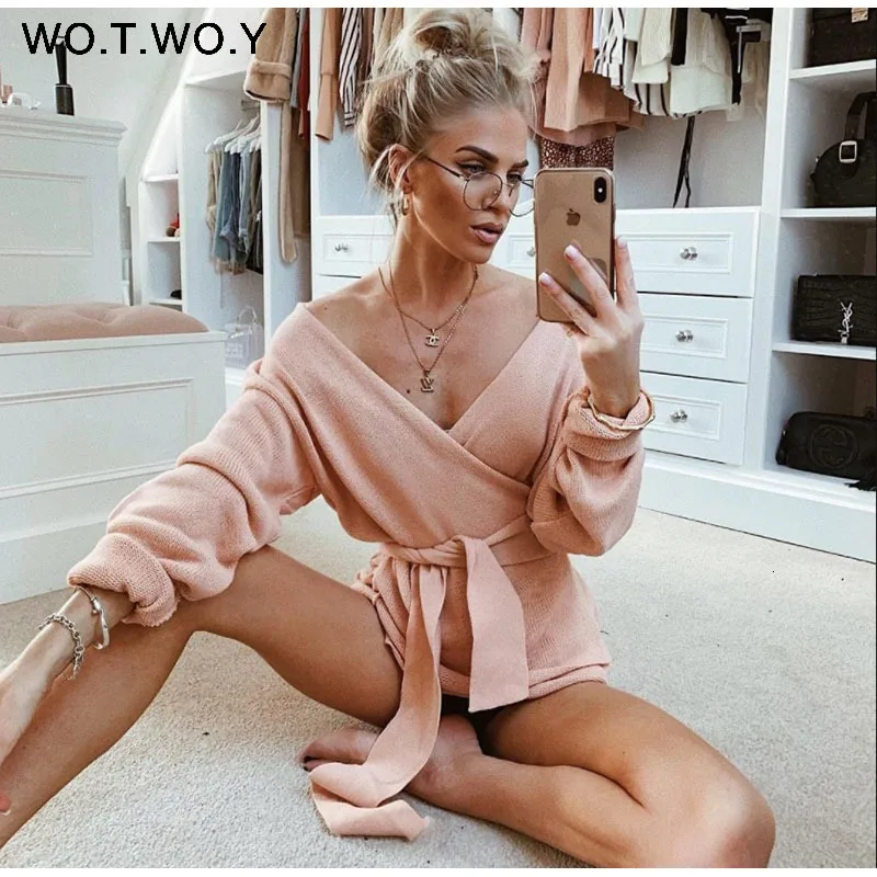 WOTWOY, шнуровка, v-образный вырез, крест, зимние вязаные свитера для женщин, с открытыми плечами, розовый цвет, уличная одежда, сексуальные кардиганы большого размера для женщин,, хит