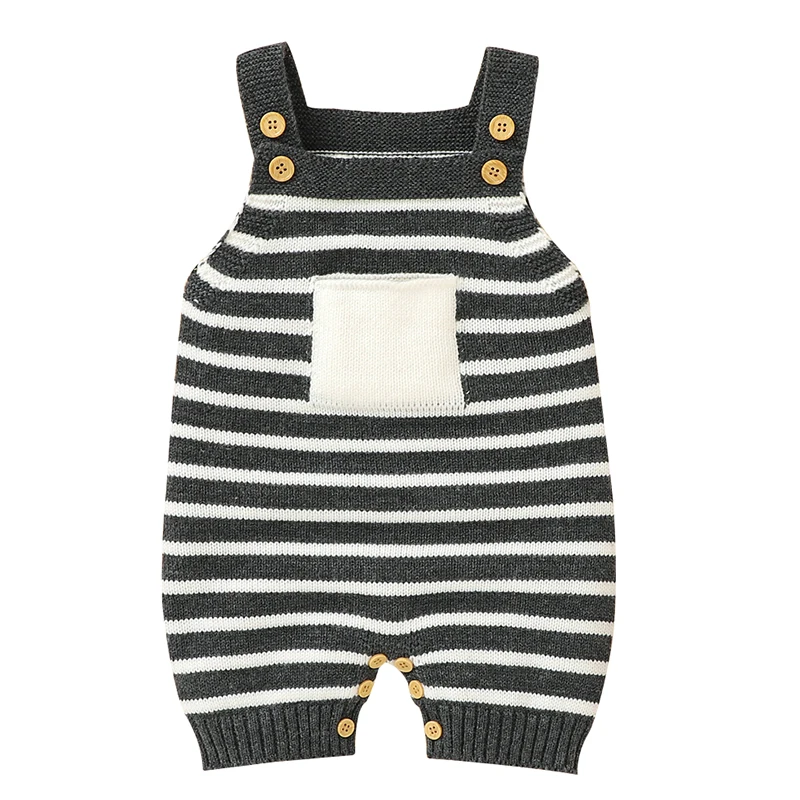

Демисезонный Вязаный комбинезон в полоску для маленьких мальчиков и девочек, комбинезон без рукавов, комбинезон для малышей, для маленьких ...