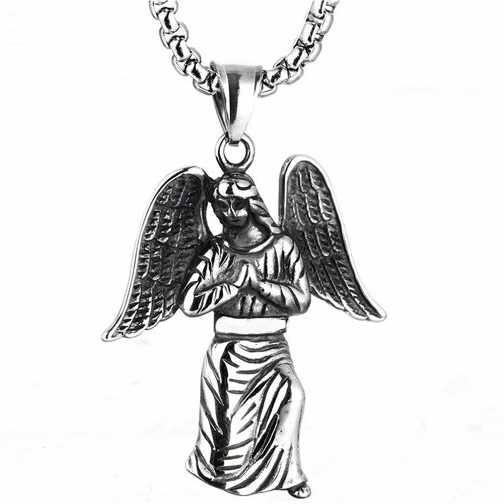 

Mens Christian Praying Hands Angel Wings Necklace Pendant Stainless Steel